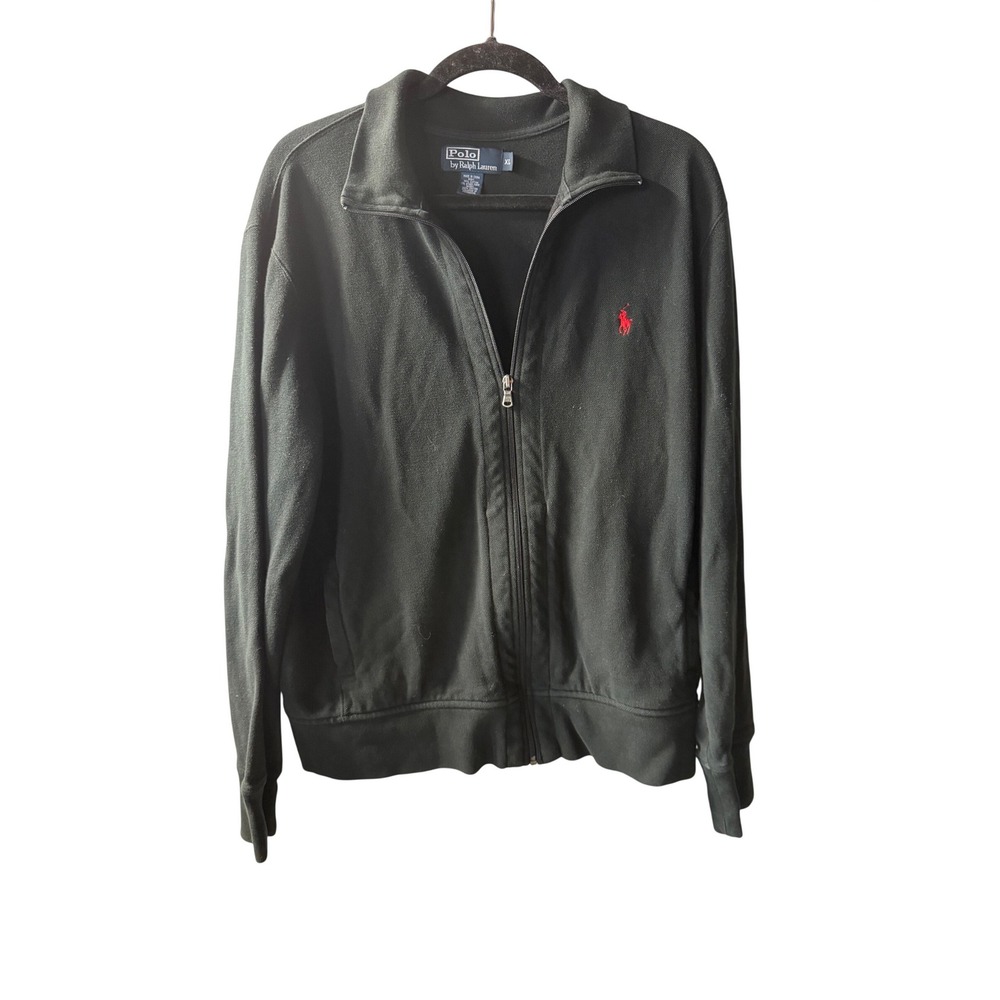 Polo Ralph Lauren Mens XL Black Full Zip Pique Track Jacket Red‎ Pony Logo
